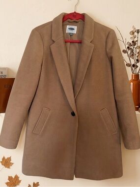 Old Navy Women's Camel Single-Button Wool-Blend Pea Coat